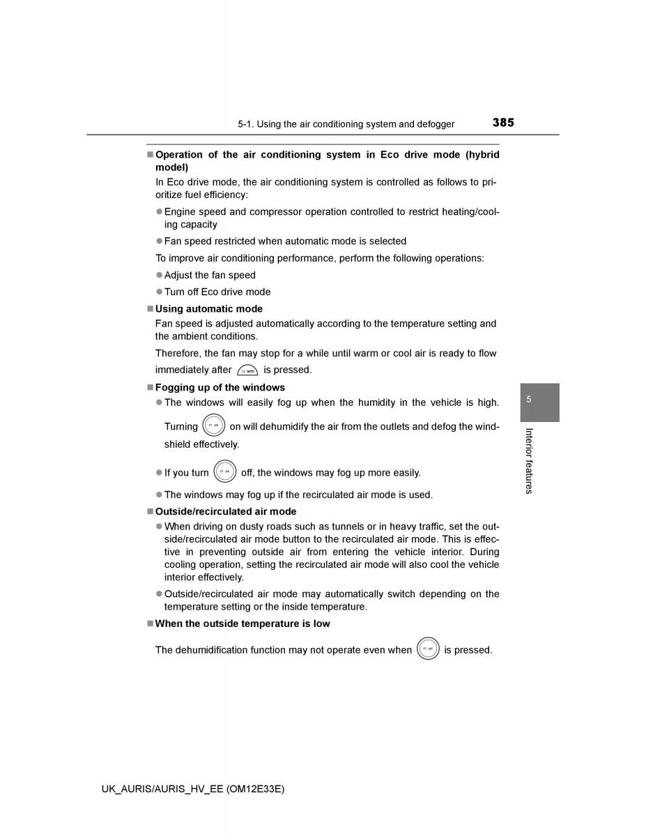 Toyota Auris II 2 owners manual / page 385