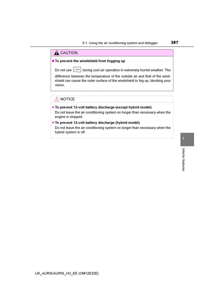 Toyota Auris II 2 owners manual / page 387