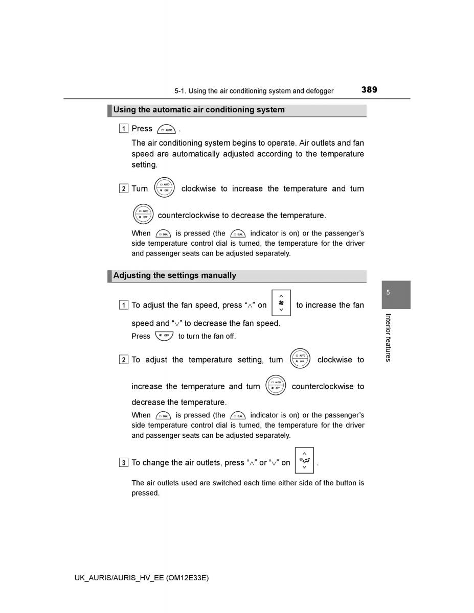 Toyota Auris II 2 owners manual / page 389