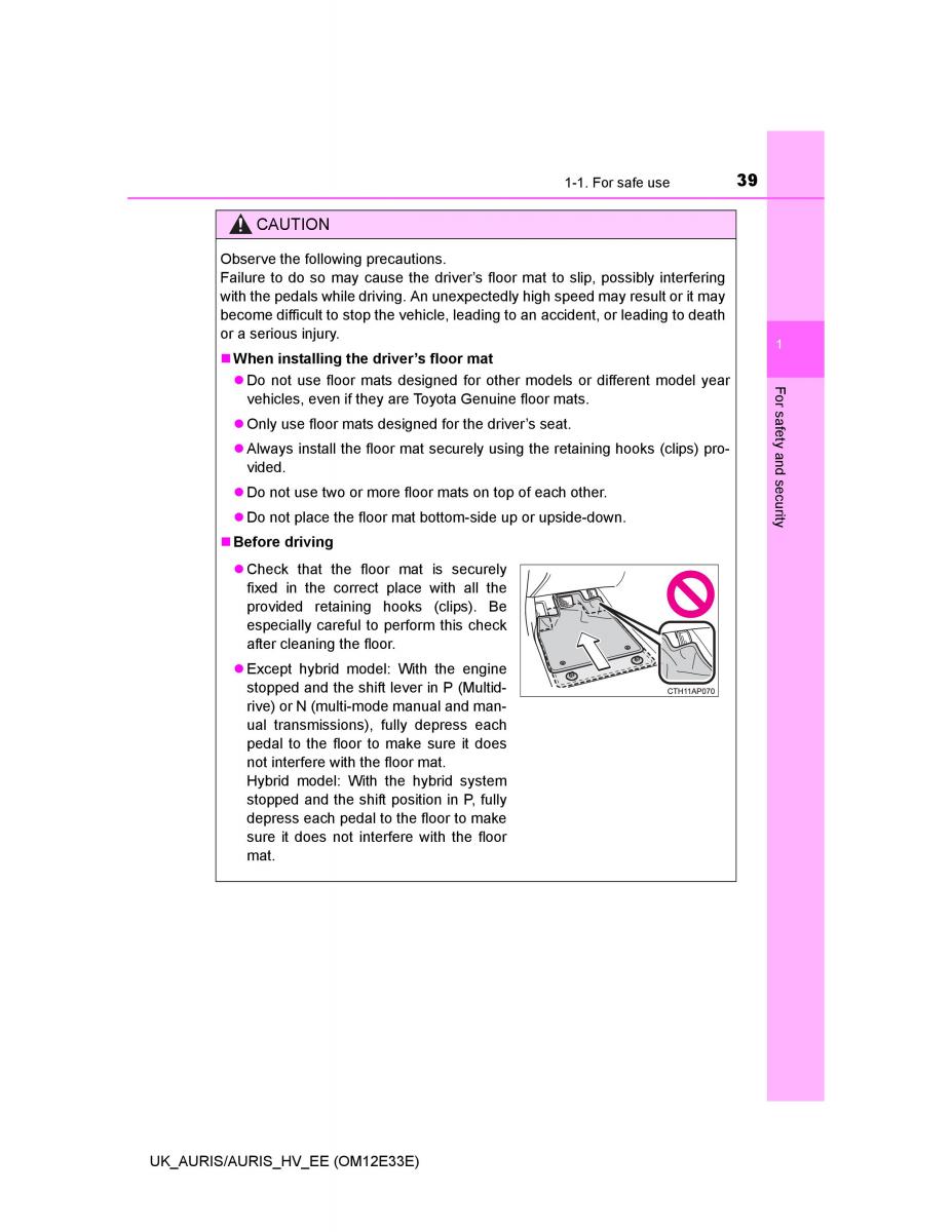 Toyota Auris II 2 owners manual / page 39