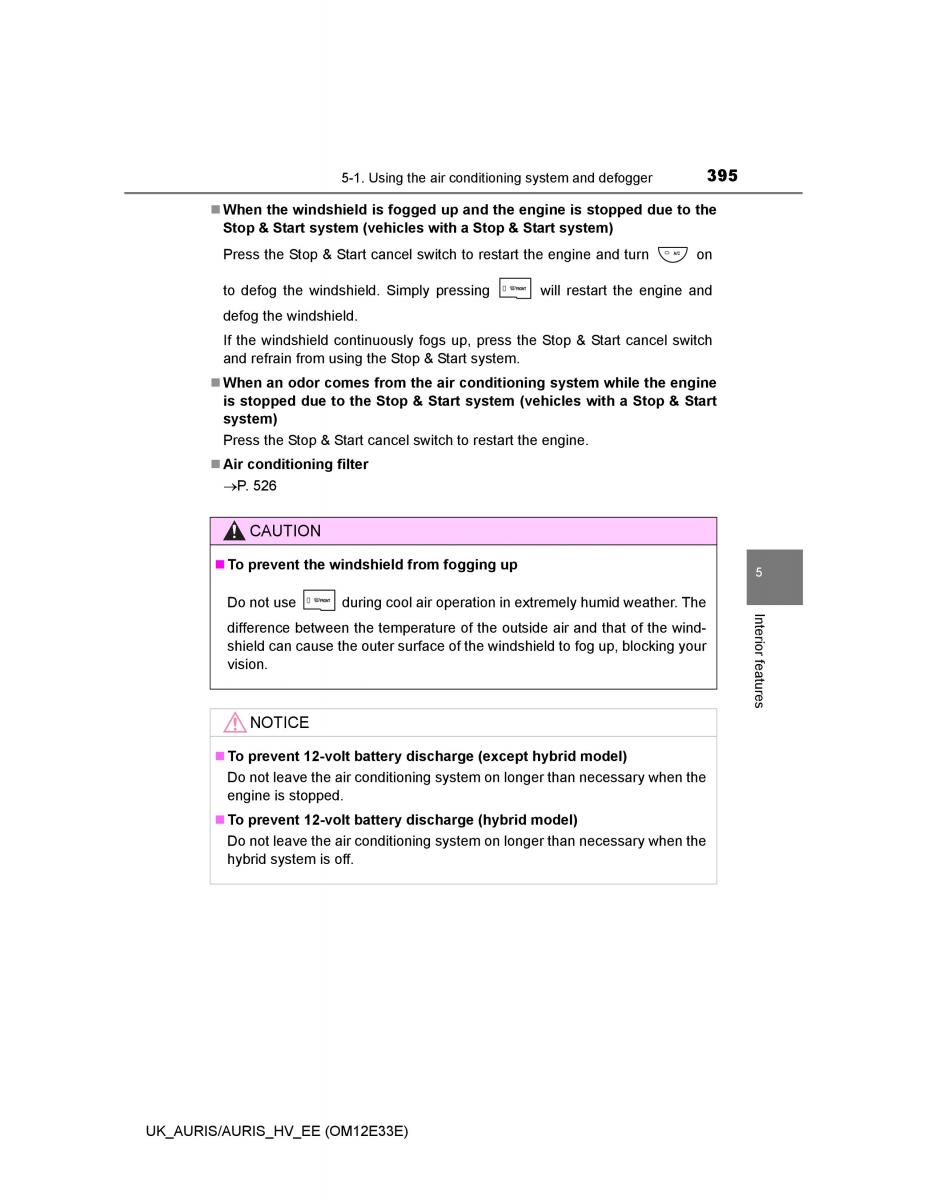 Toyota Auris II 2 owners manual / page 395