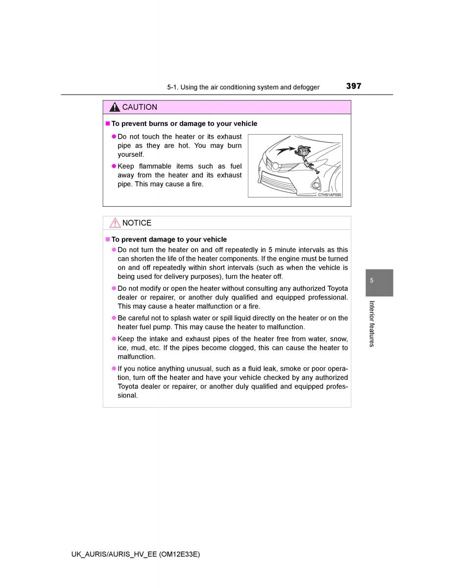 Toyota Auris II 2 owners manual / page 397