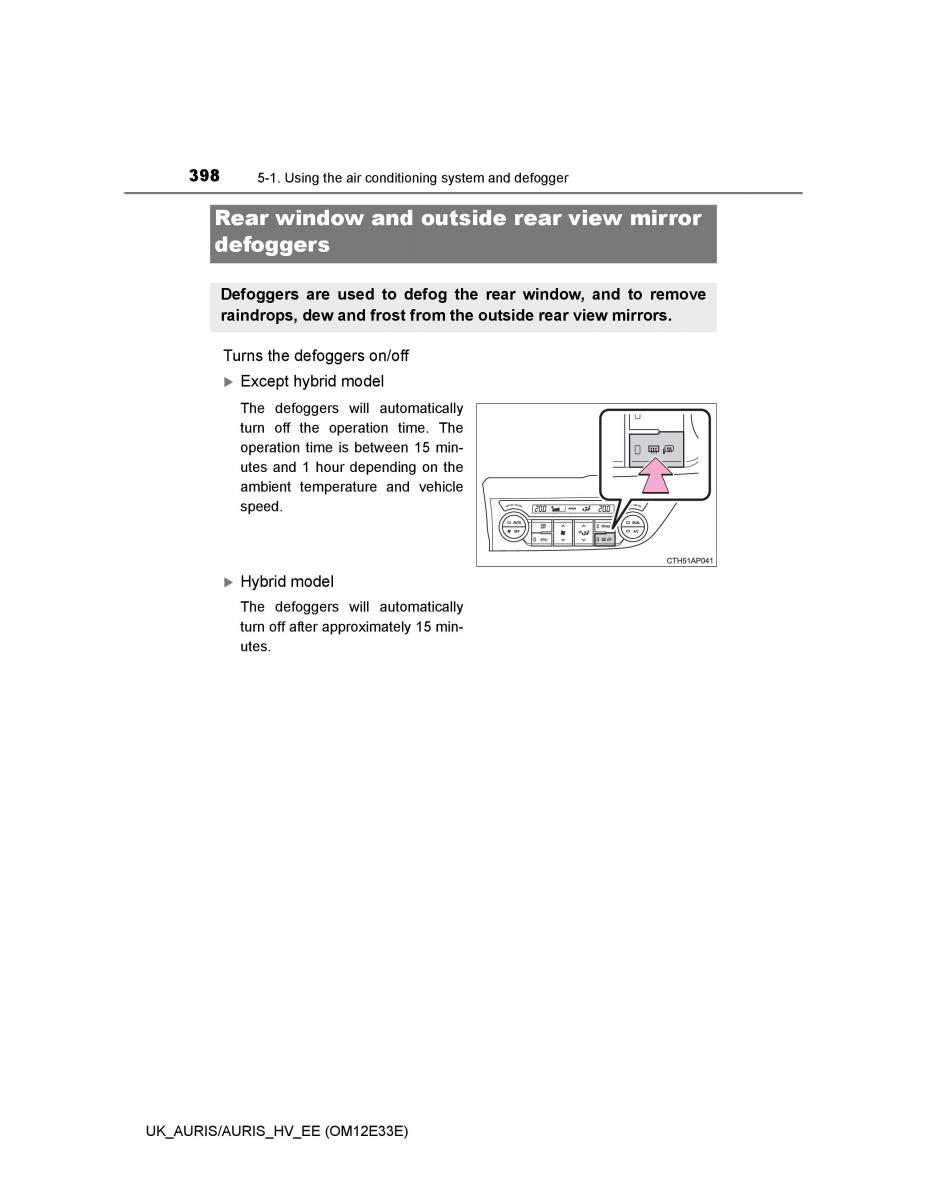 Toyota Auris II 2 owners manual / page 398