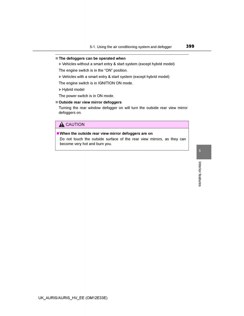 Toyota Auris II 2 owners manual / page 399