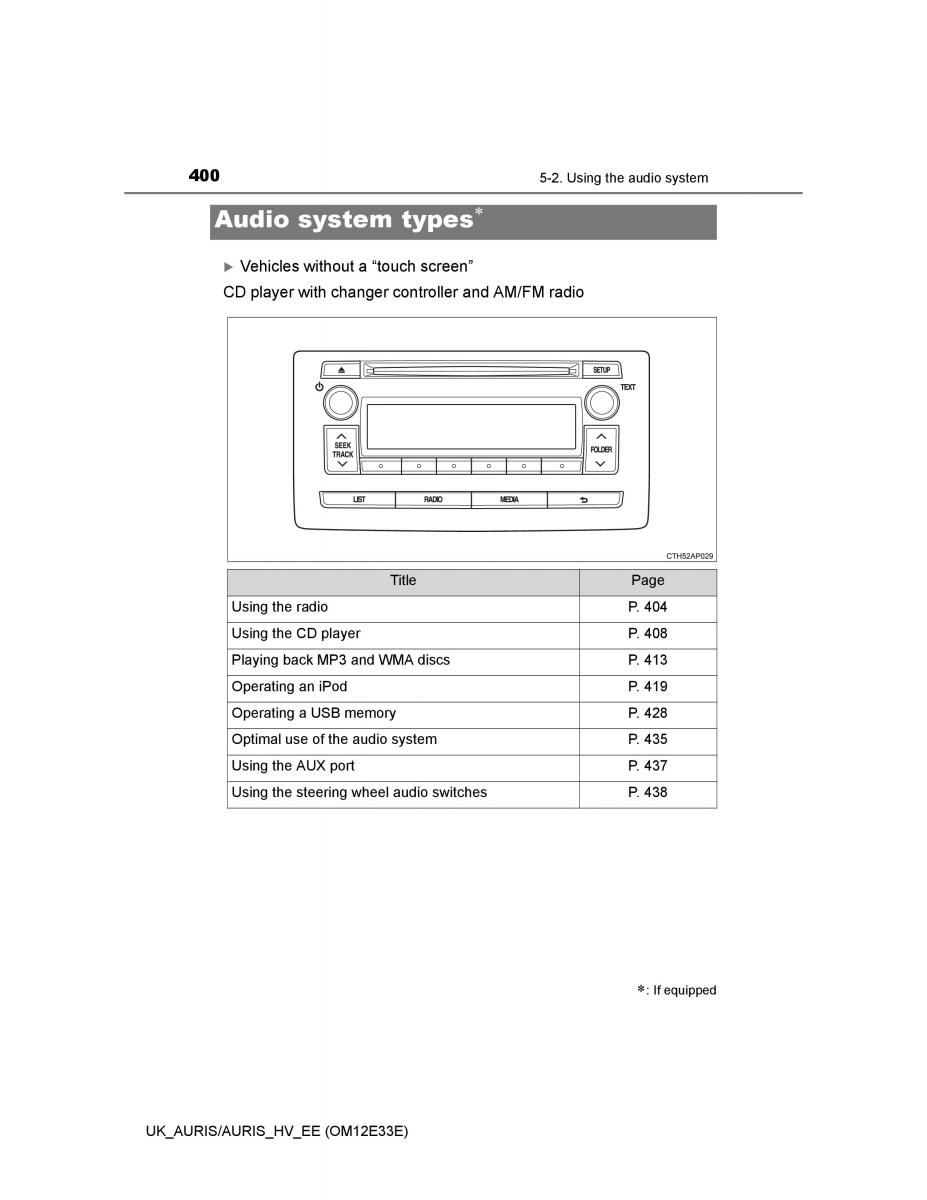 Toyota Auris II 2 owners manual / page 400