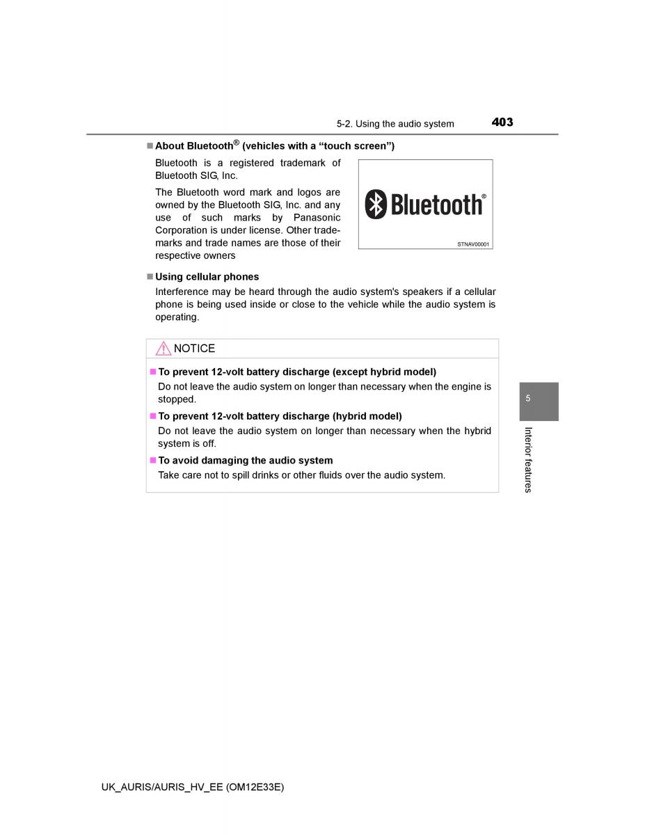 Toyota Auris II 2 owners manual / page 403