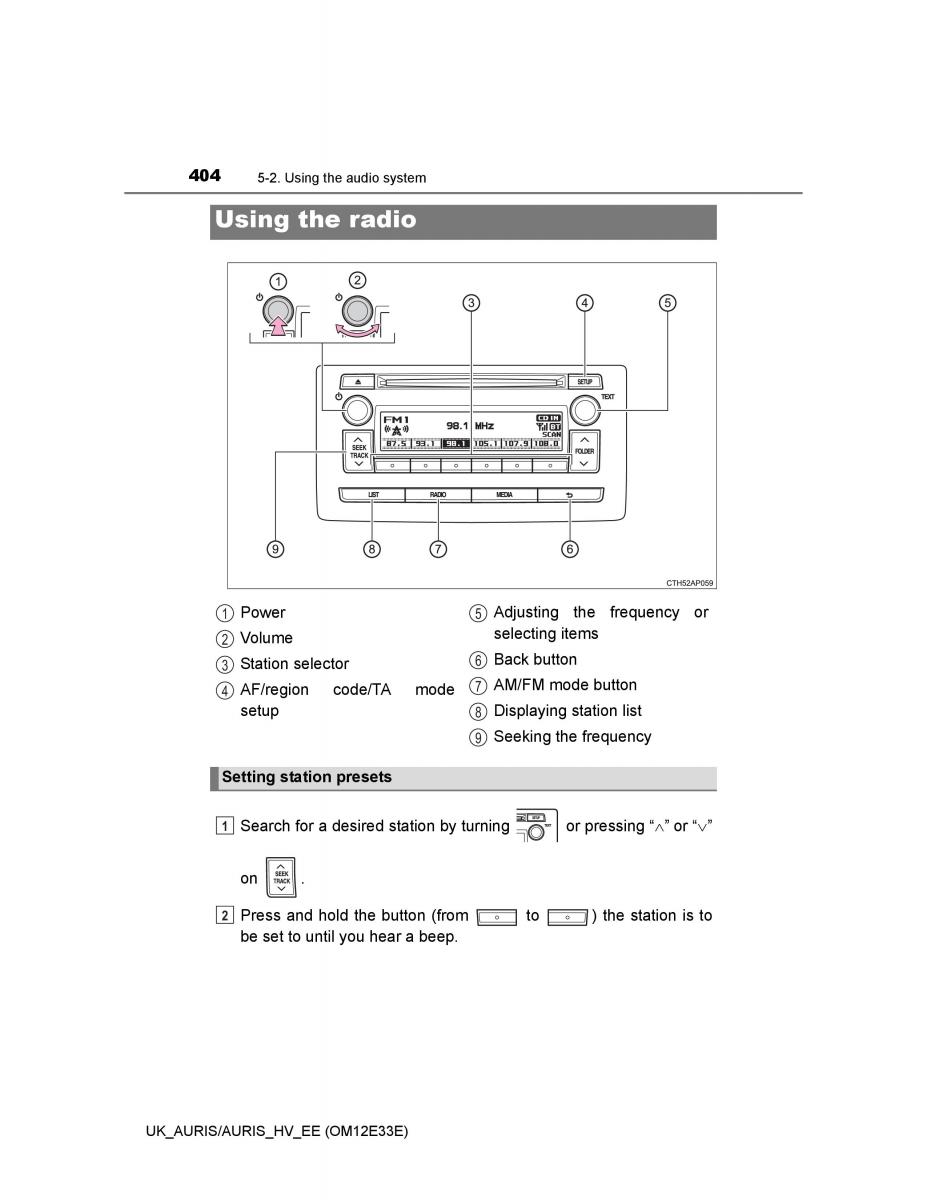 Toyota Auris II 2 owners manual / page 404