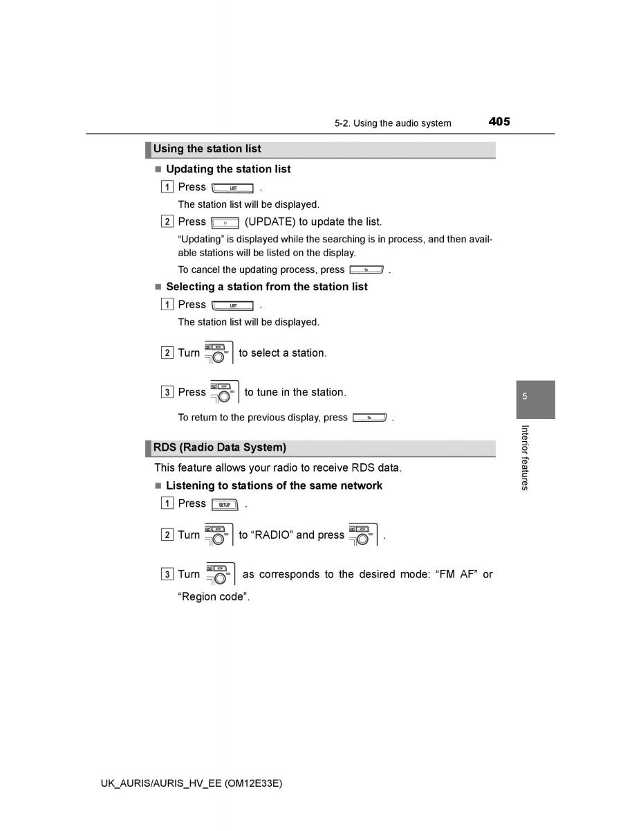 Toyota Auris II 2 owners manual / page 405