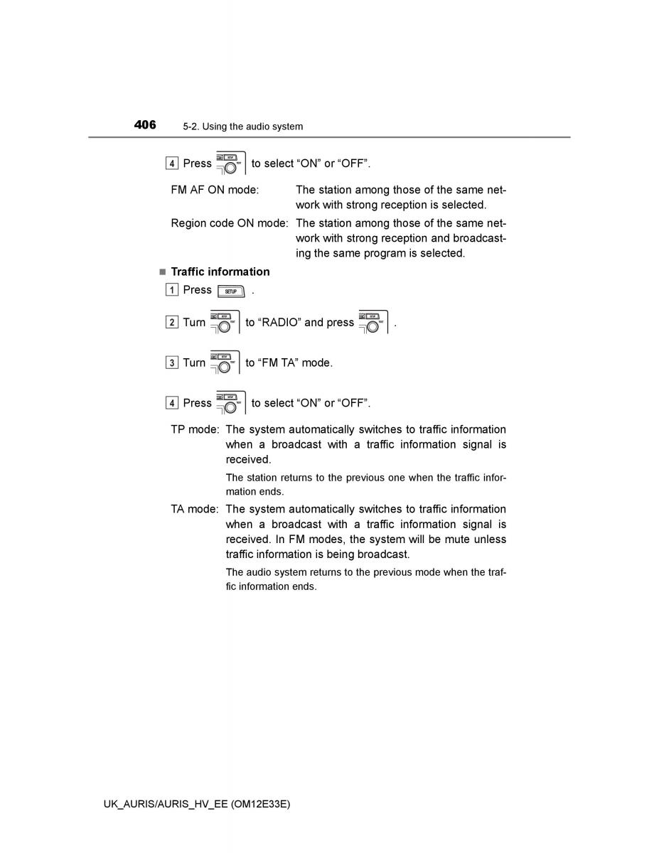 Toyota Auris II 2 owners manual / page 406