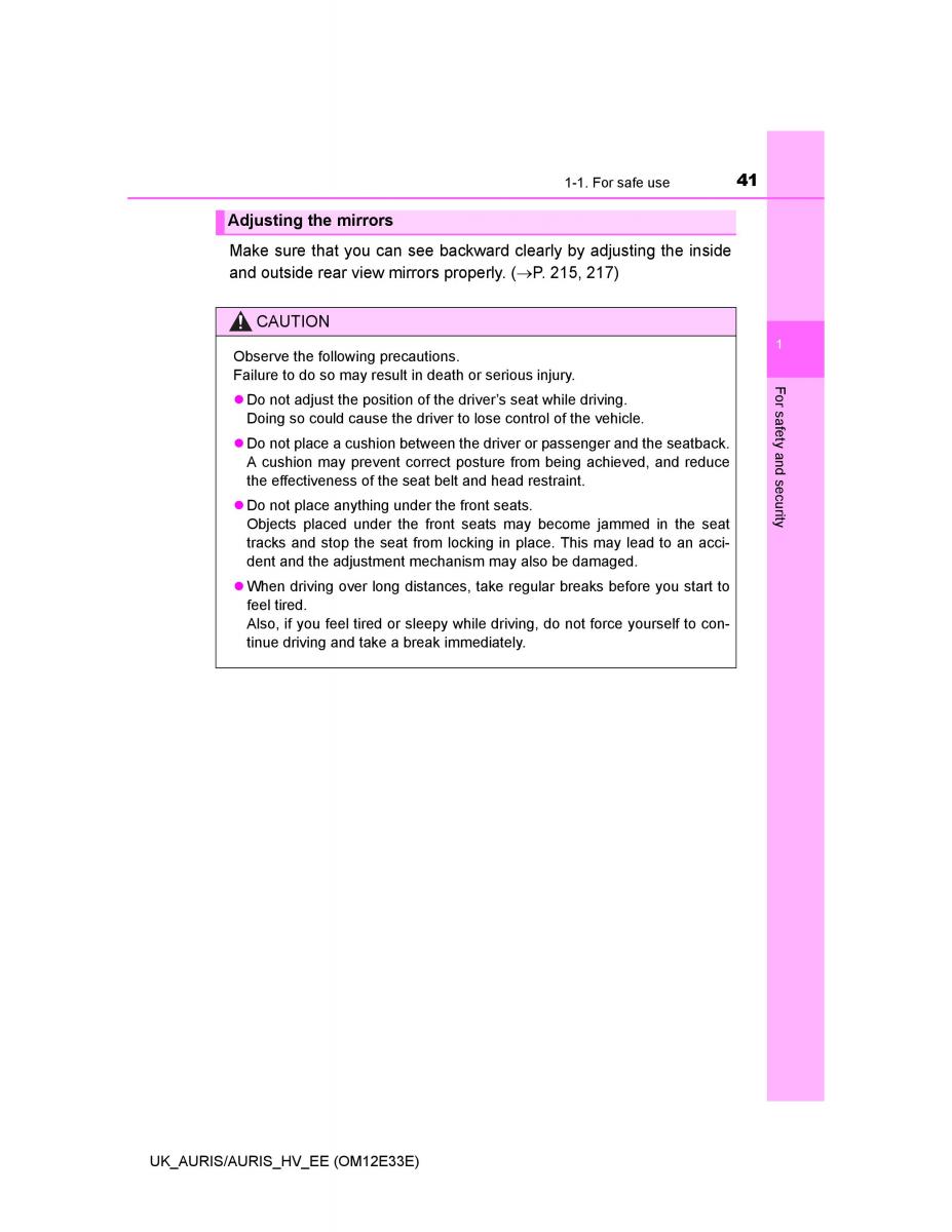 Toyota Auris II 2 owners manual / page 41