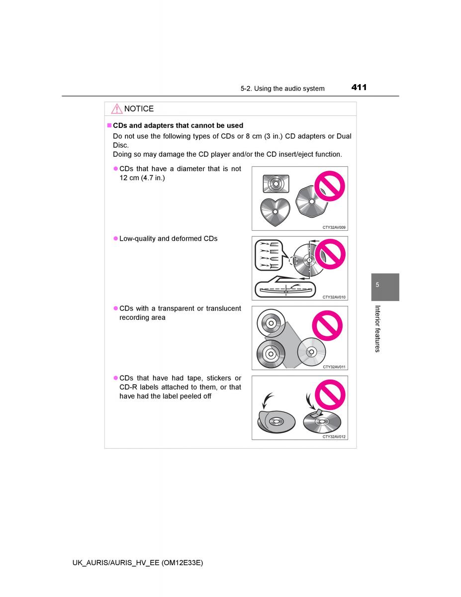 Toyota Auris II 2 owners manual / page 411