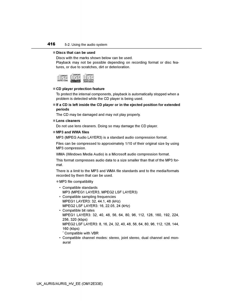 Toyota Auris II 2 owners manual / page 416