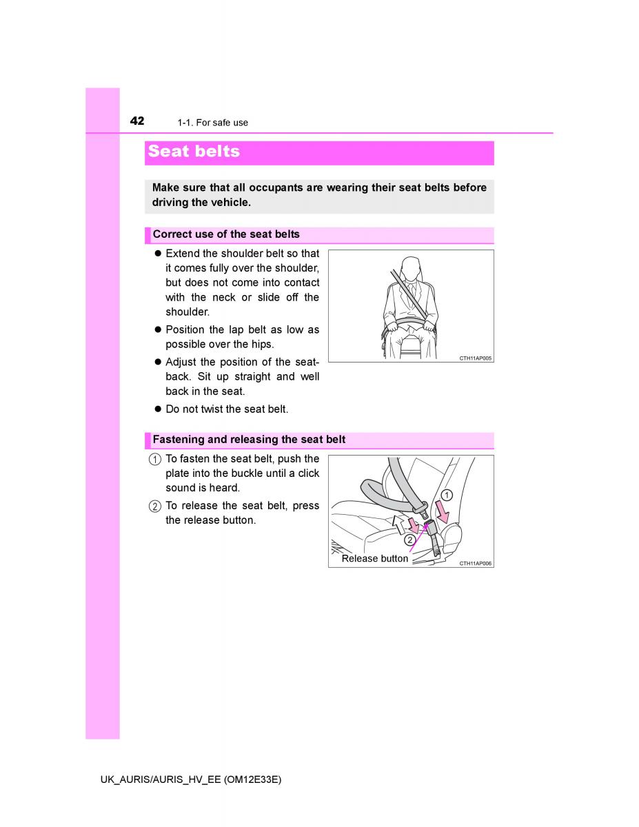 Toyota Auris II 2 owners manual / page 42