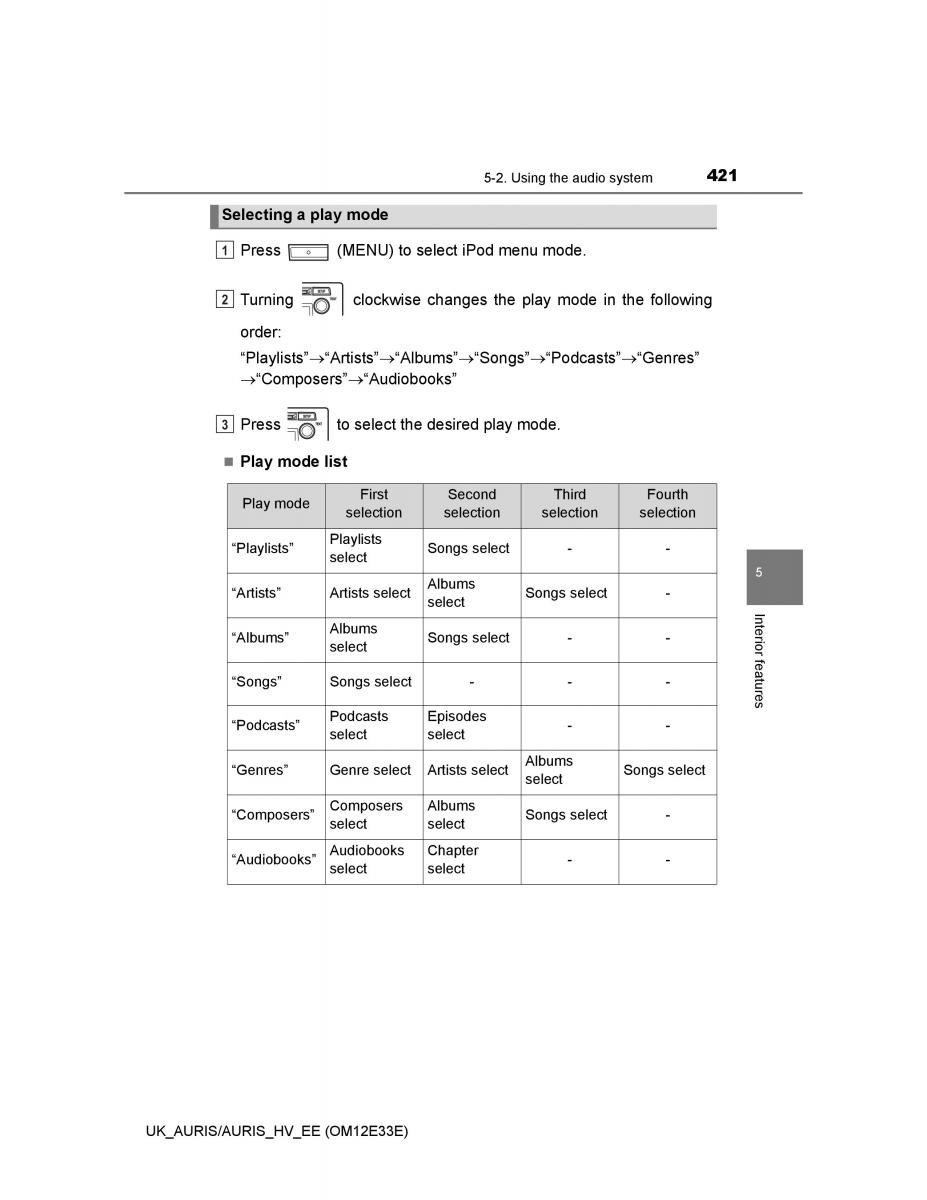 Toyota Auris II 2 owners manual / page 421