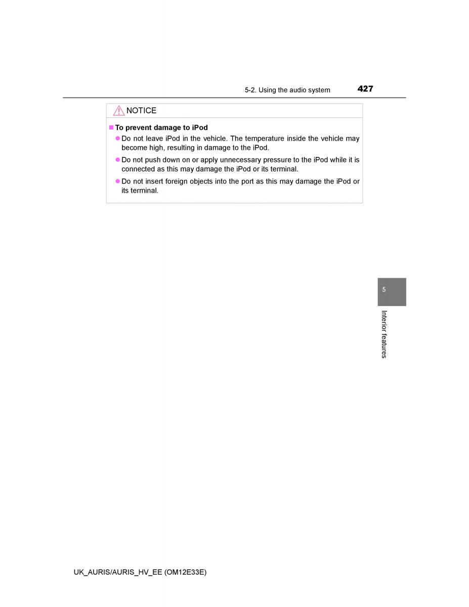 Toyota Auris II 2 owners manual / page 427