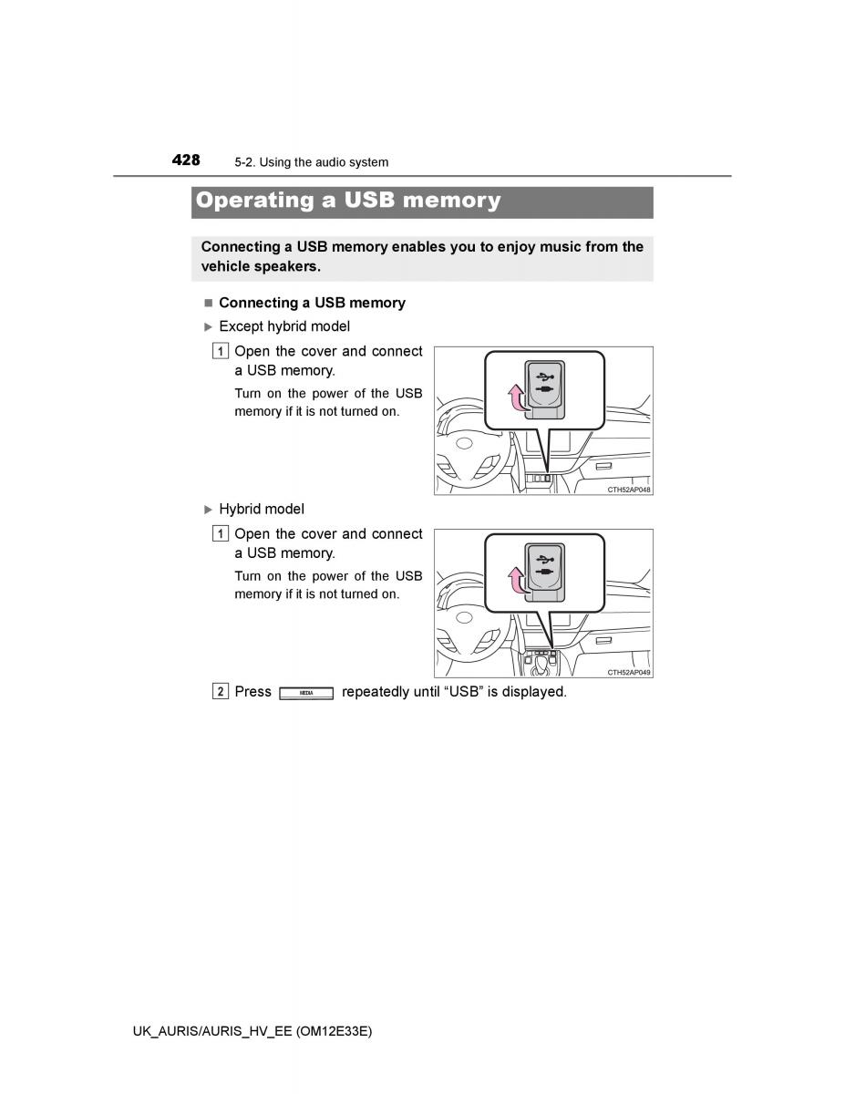 Toyota Auris II 2 owners manual / page 428