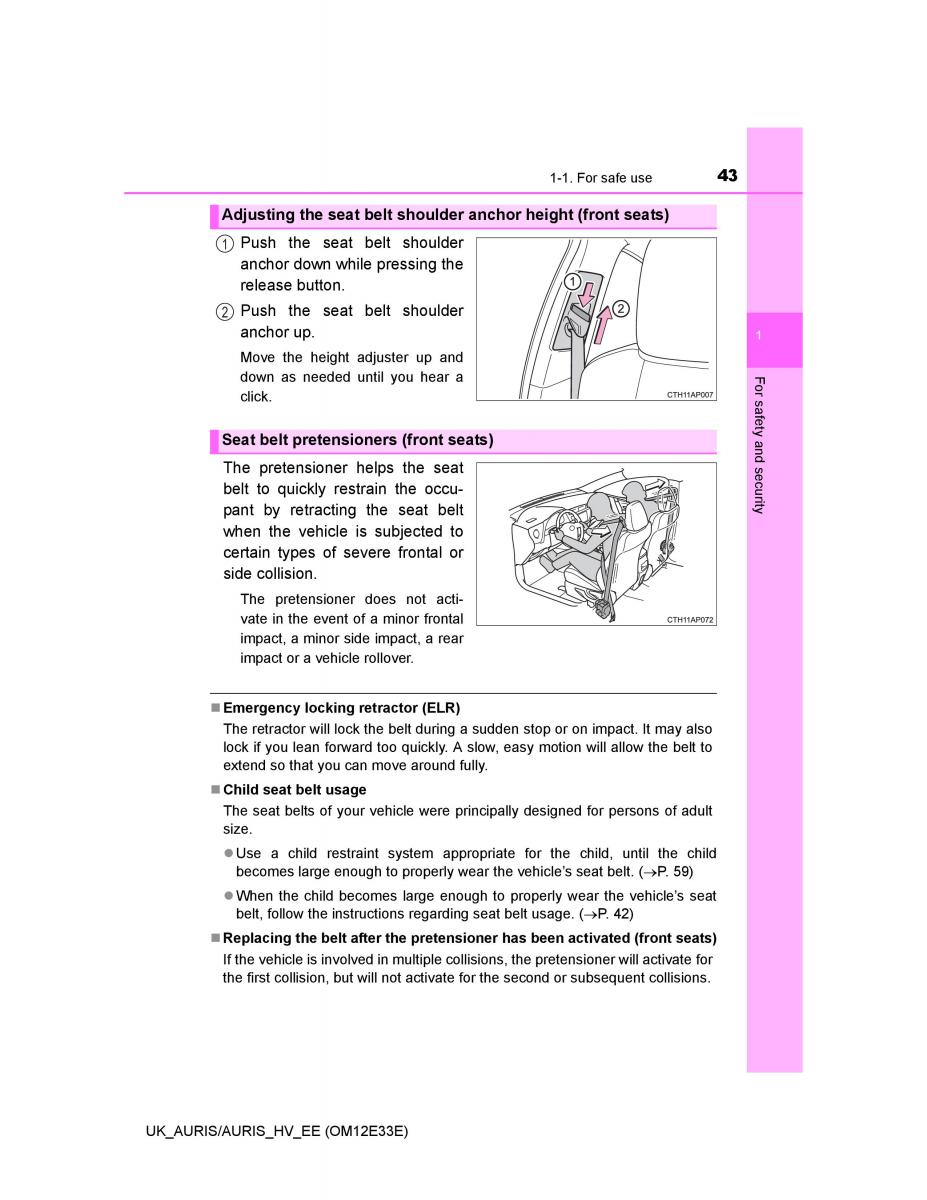 Toyota Auris II 2 owners manual / page 43