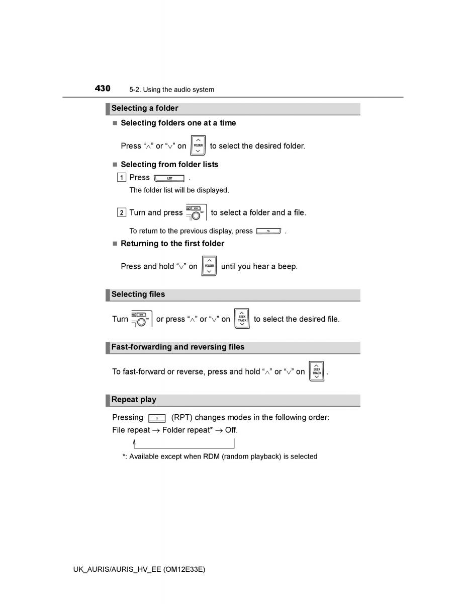 Toyota Auris II 2 owners manual / page 430