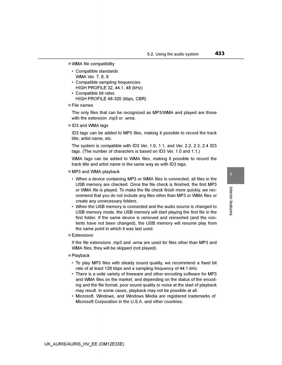 Toyota Auris II 2 owners manual / page 433