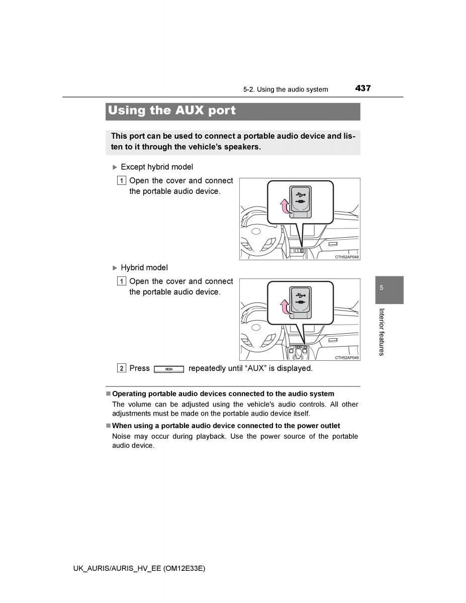 Toyota Auris II 2 owners manual / page 437