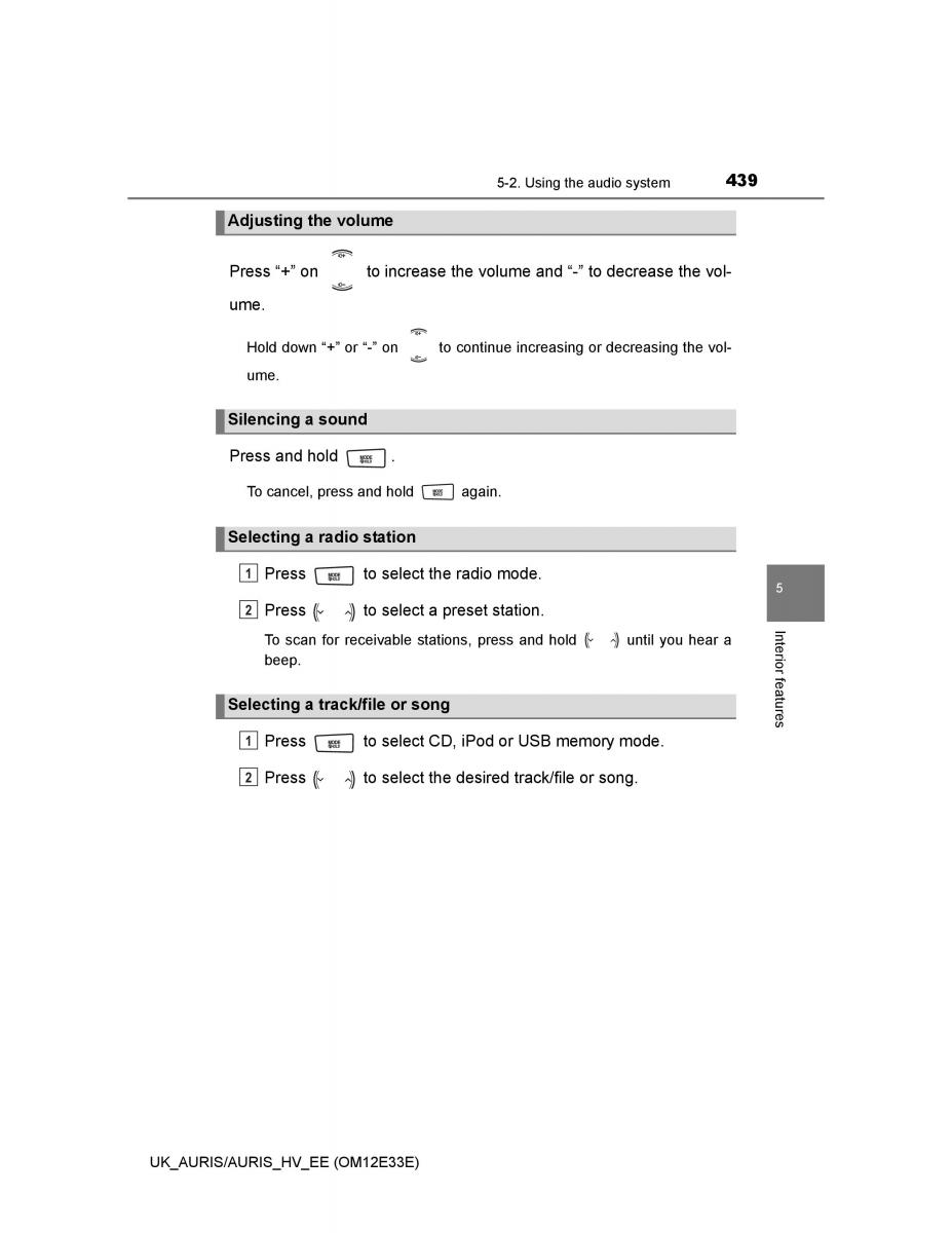 Toyota Auris II 2 owners manual / page 439