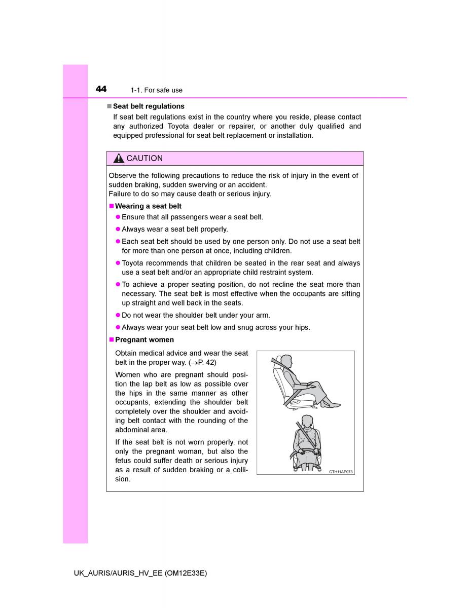 Toyota Auris II 2 owners manual / page 44