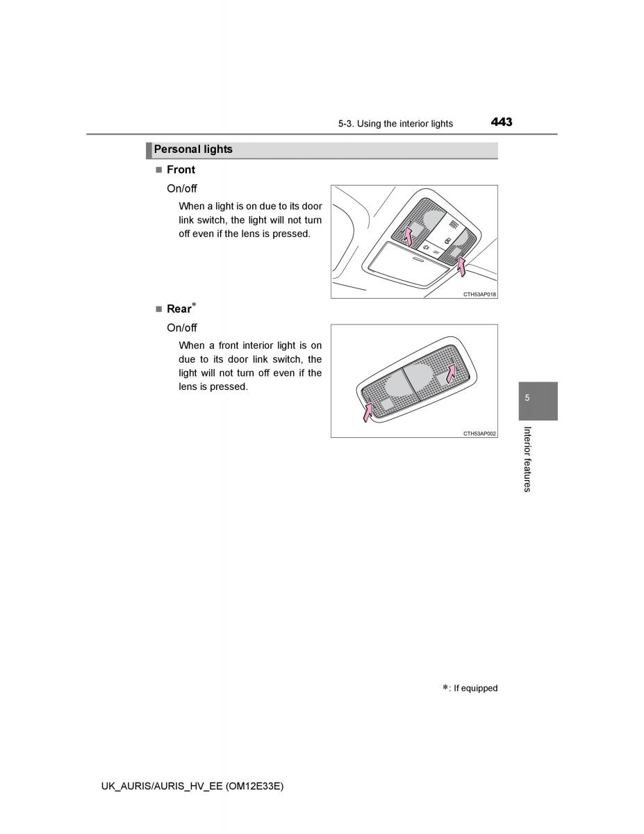 Toyota Auris II 2 owners manual / page 443