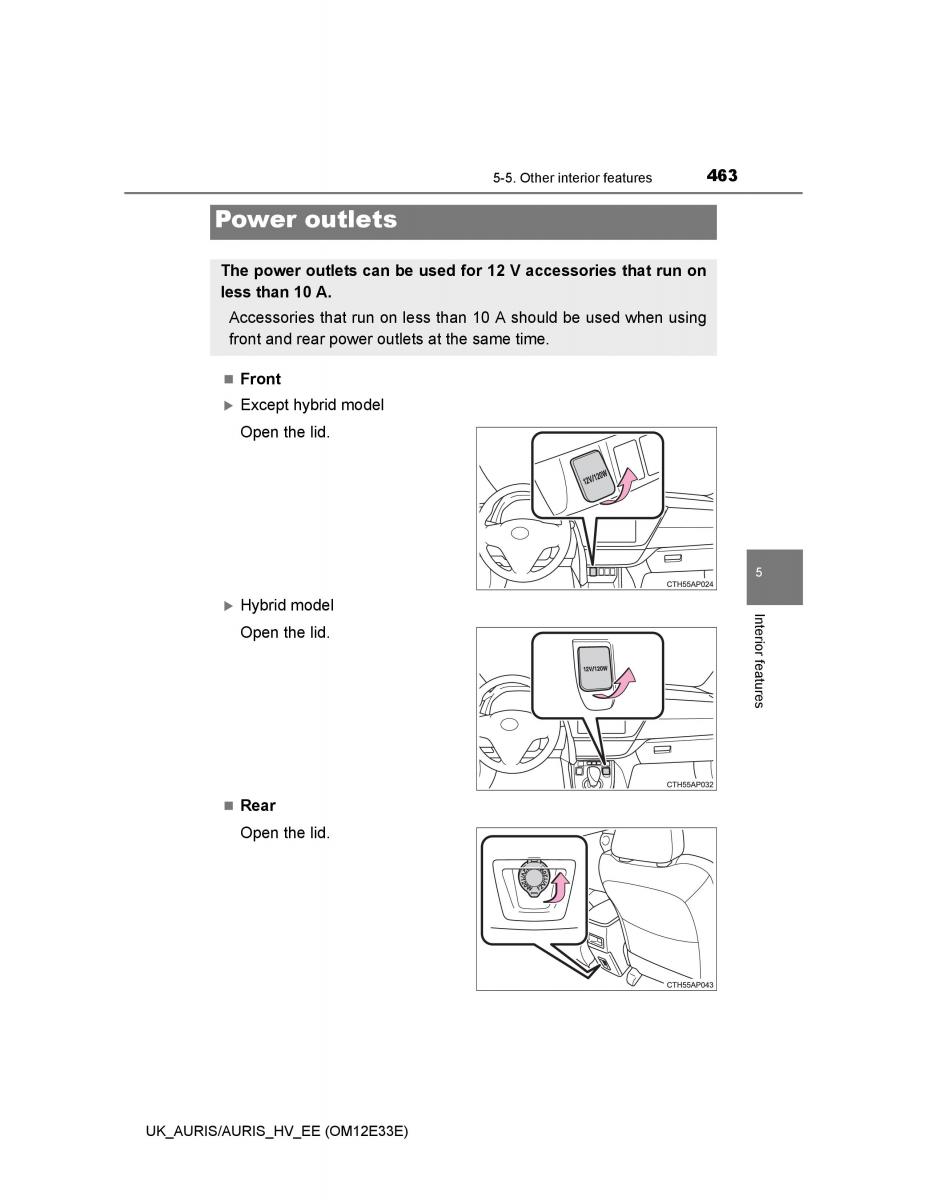 Toyota Auris II 2 owners manual / page 463