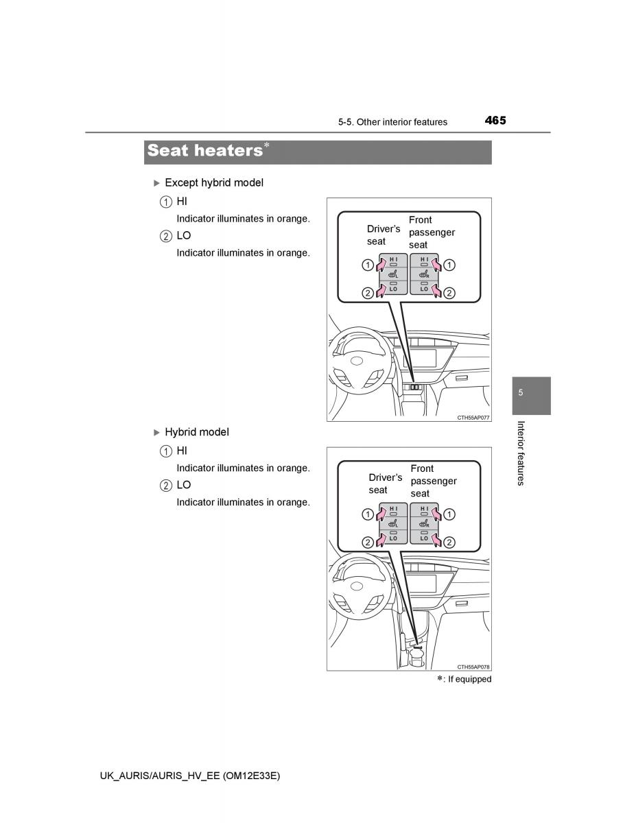 Toyota Auris II 2 owners manual / page 465