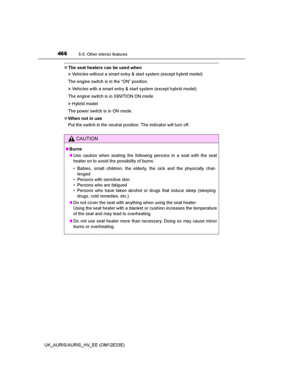 Toyota Auris II 2 owners manual / page 466