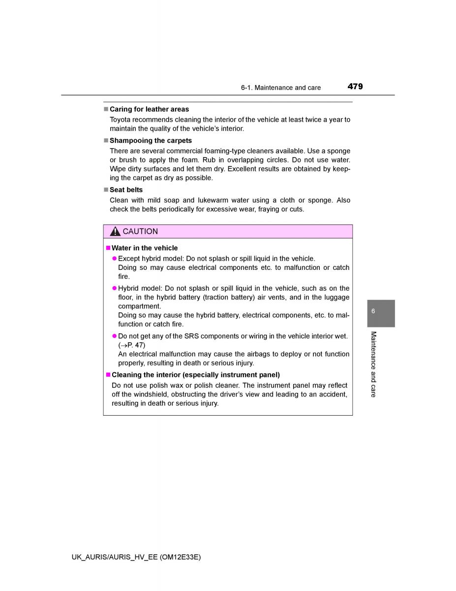 Toyota Auris II 2 owners manual / page 479