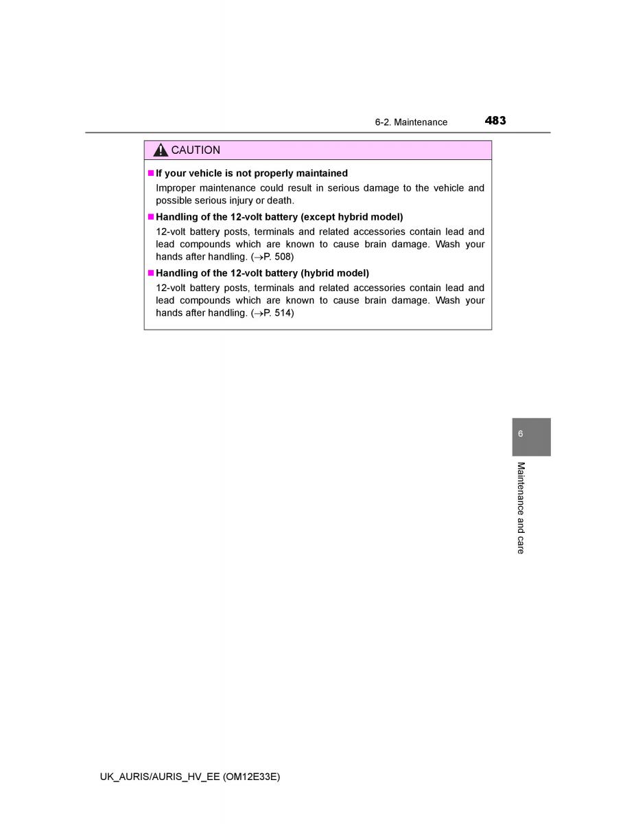 Toyota Auris II 2 owners manual / page 483