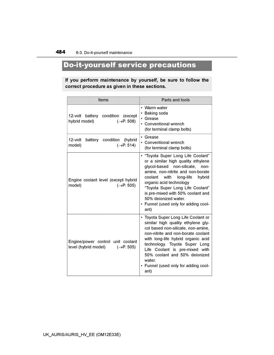 Toyota Auris II 2 owners manual / page 484