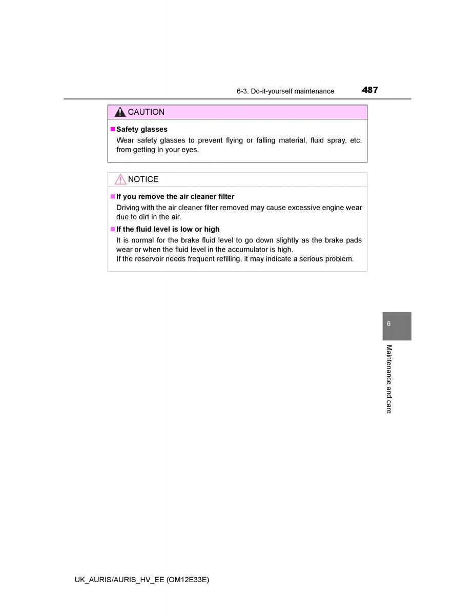 Toyota Auris II 2 owners manual / page 487