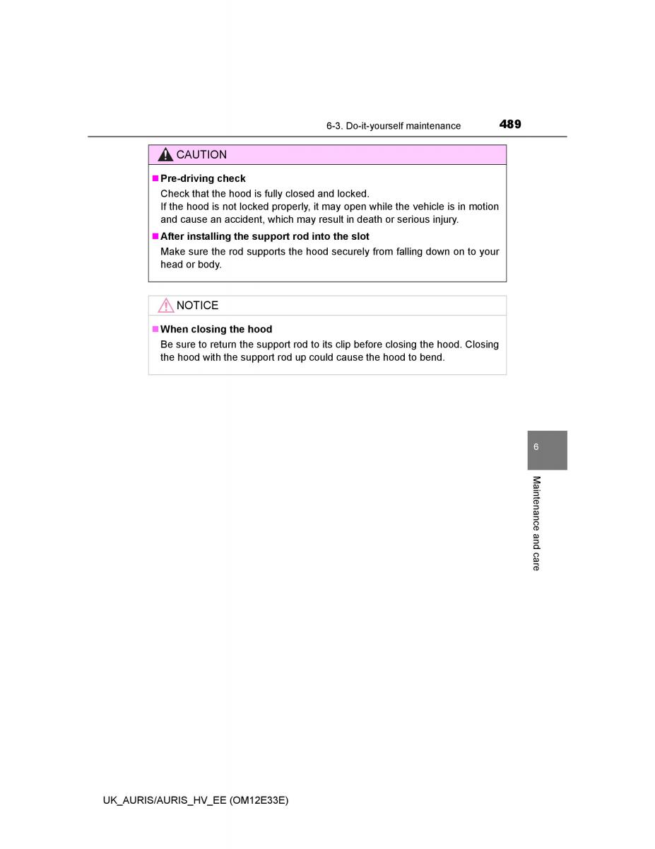 Toyota Auris II 2 owners manual / page 489