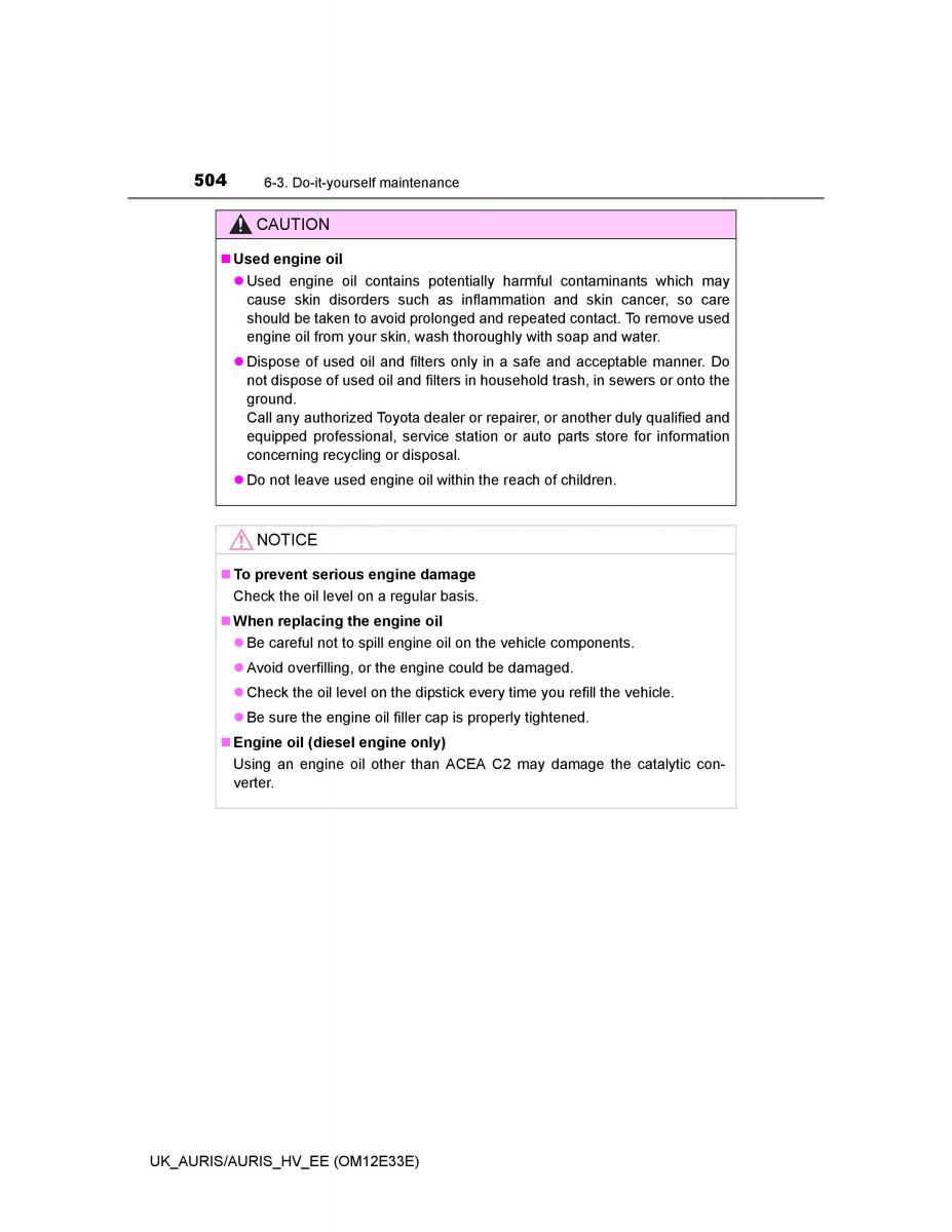 Toyota Auris II 2 owners manual / page 504