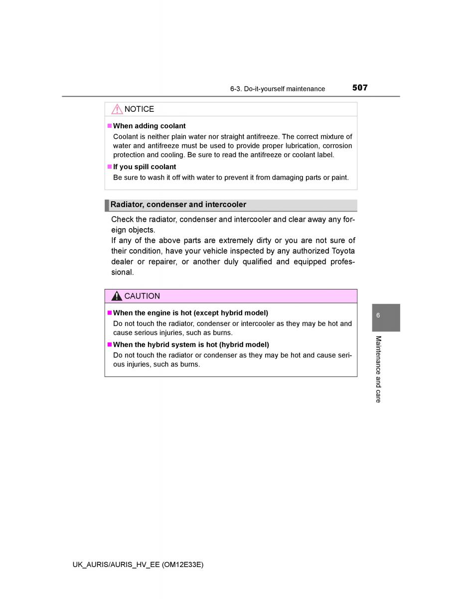 Toyota Auris II 2 owners manual / page 507