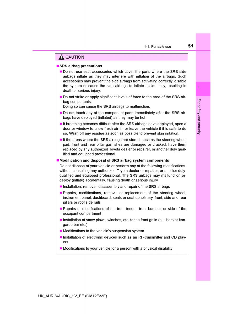 Toyota Auris II 2 owners manual / page 51