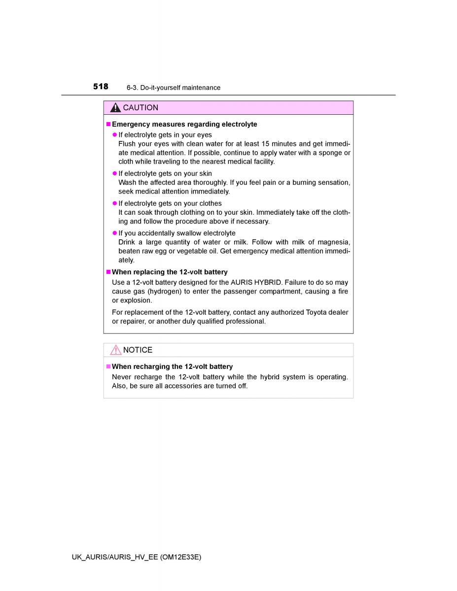 Toyota Auris II 2 owners manual / page 518