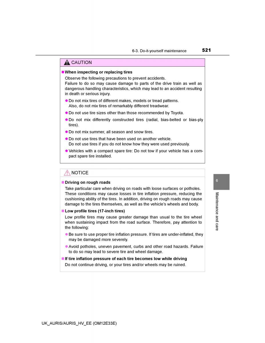 Toyota Auris II 2 owners manual / page 521