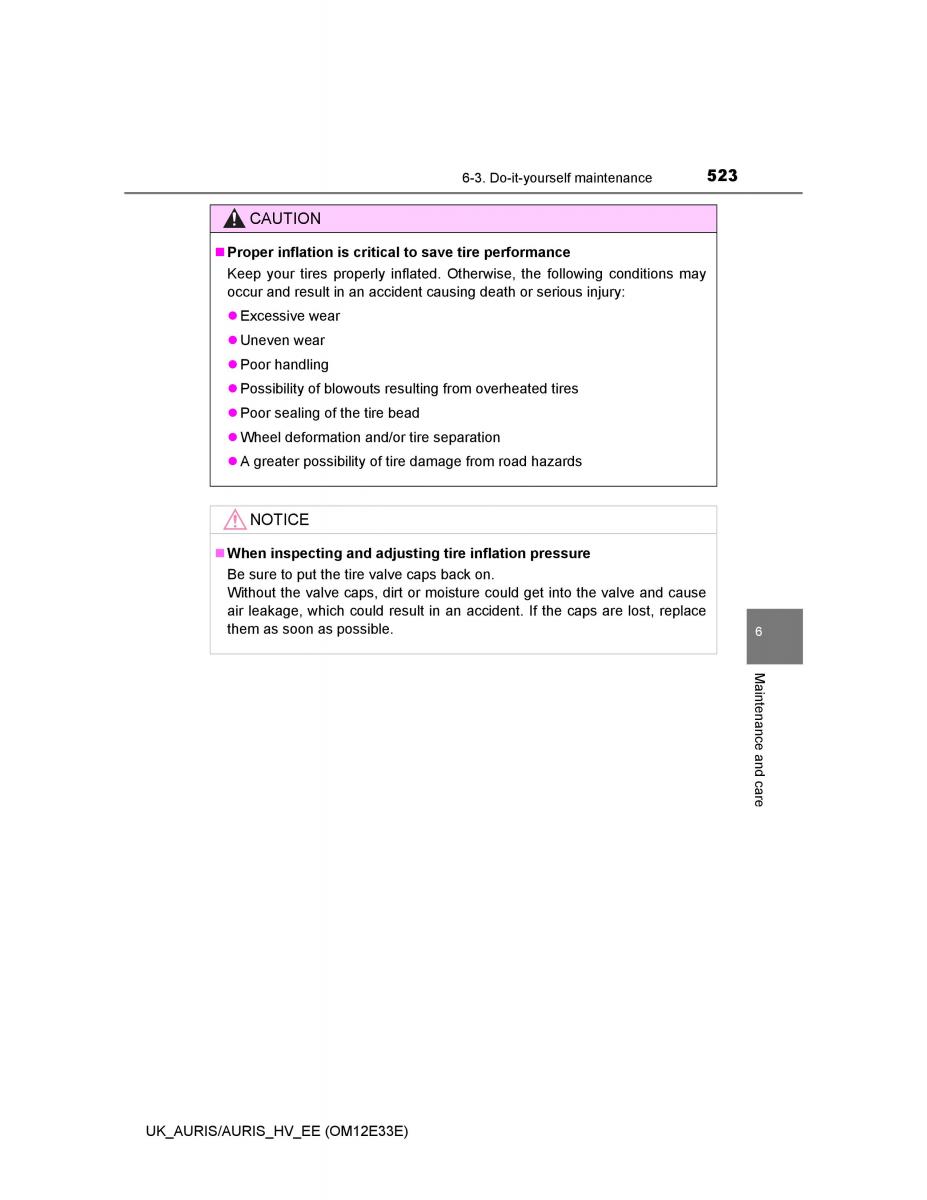 Toyota Auris II 2 owners manual / page 523