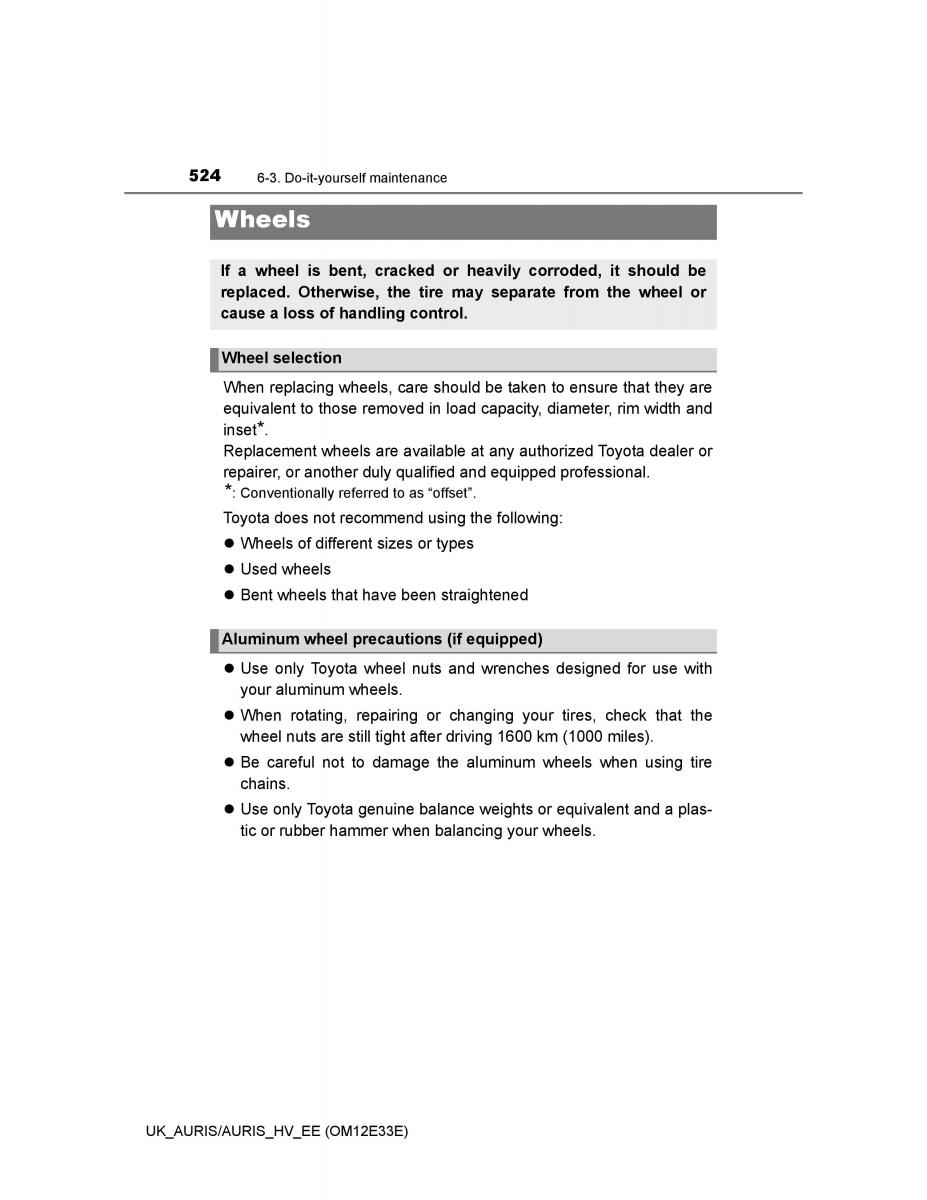 Toyota Auris II 2 owners manual / page 524