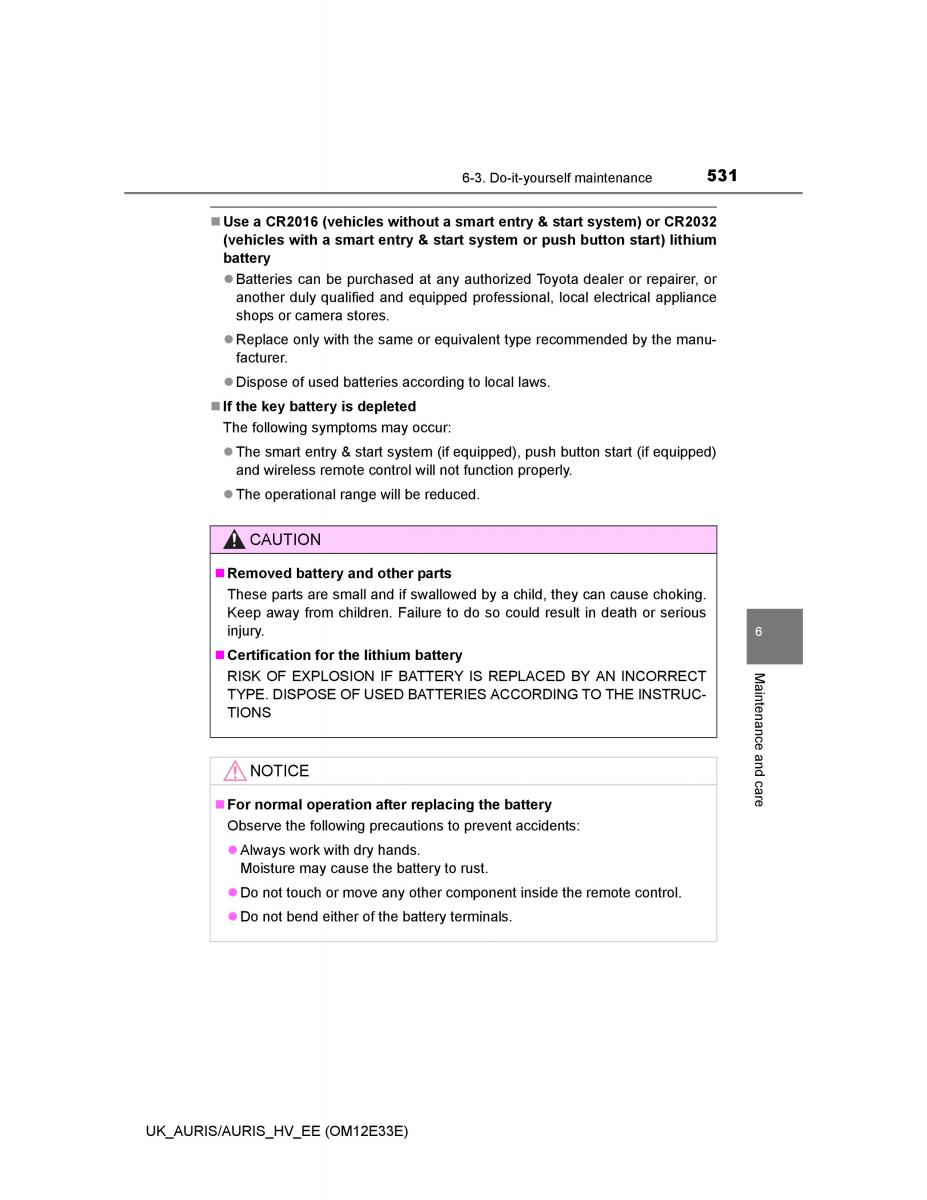 Toyota Auris II 2 owners manual / page 531