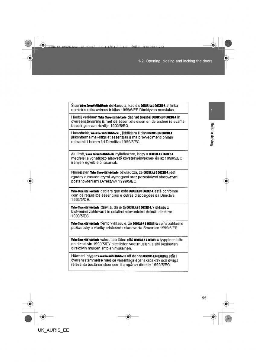 Toyota Auris I 1 owners manual / page 55