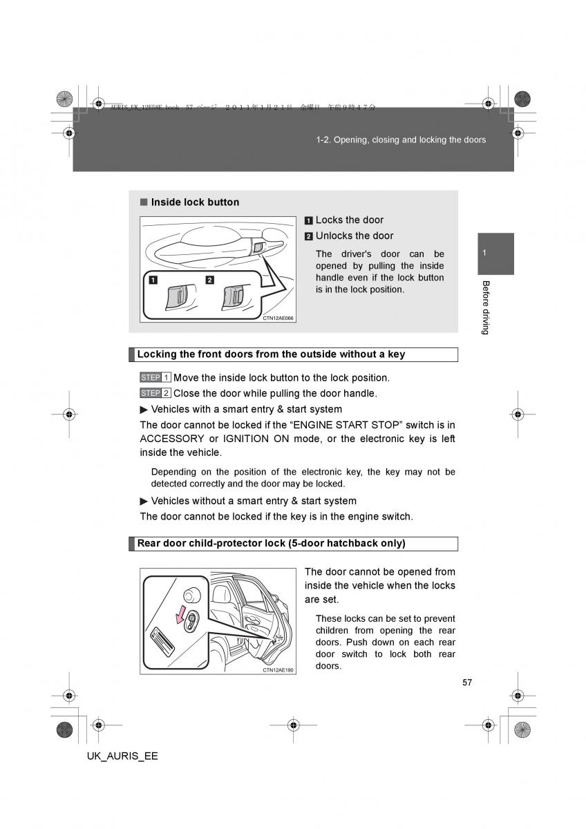 Toyota Auris I 1 owners manual / page 57