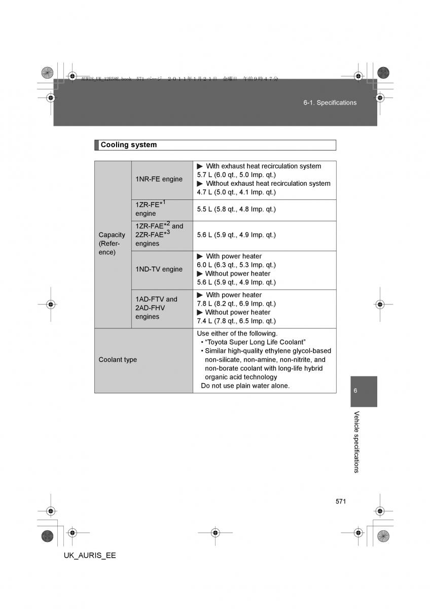 Toyota Auris I 1 owners manual / page 571