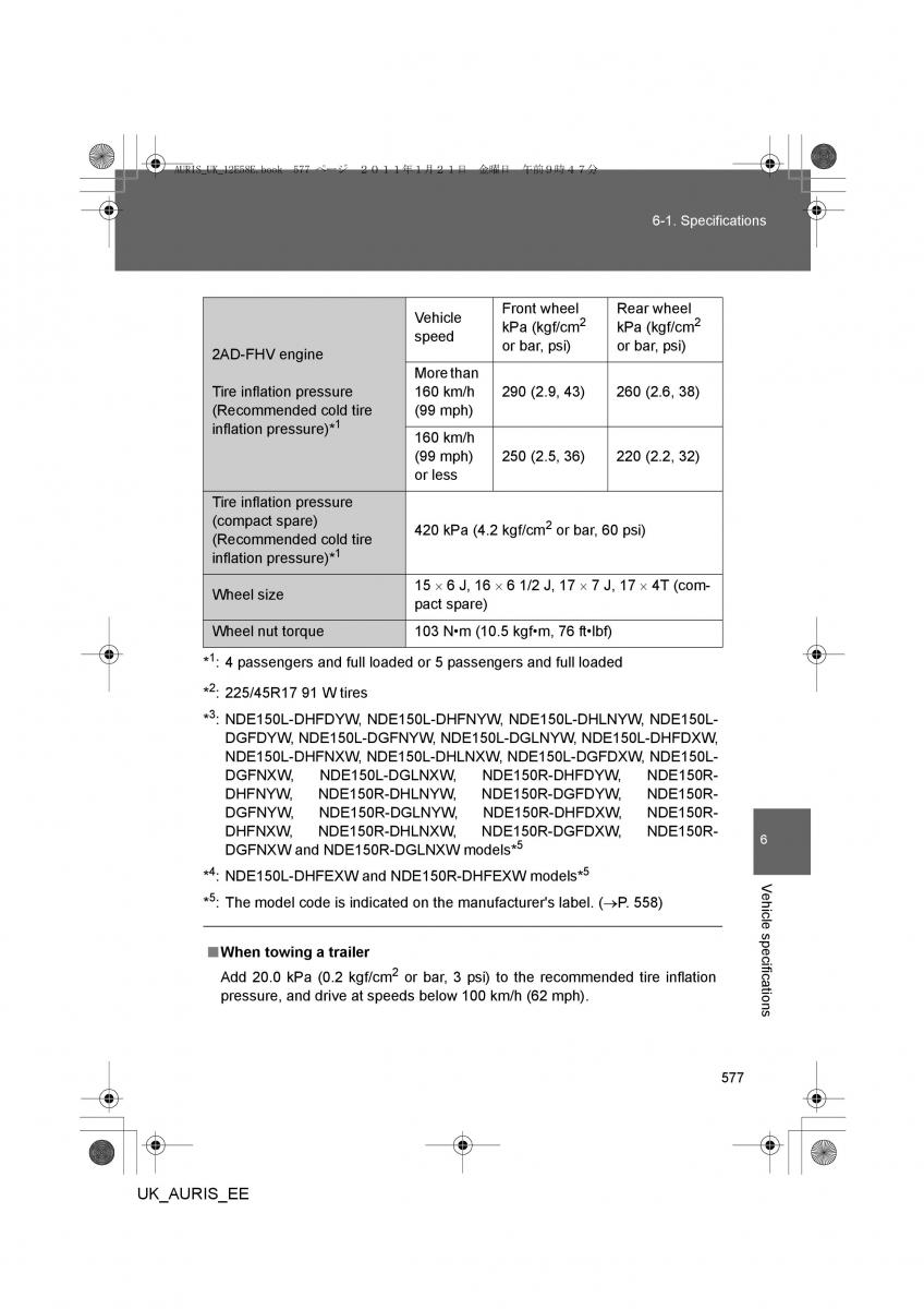 Toyota Auris I 1 owners manual / page 577