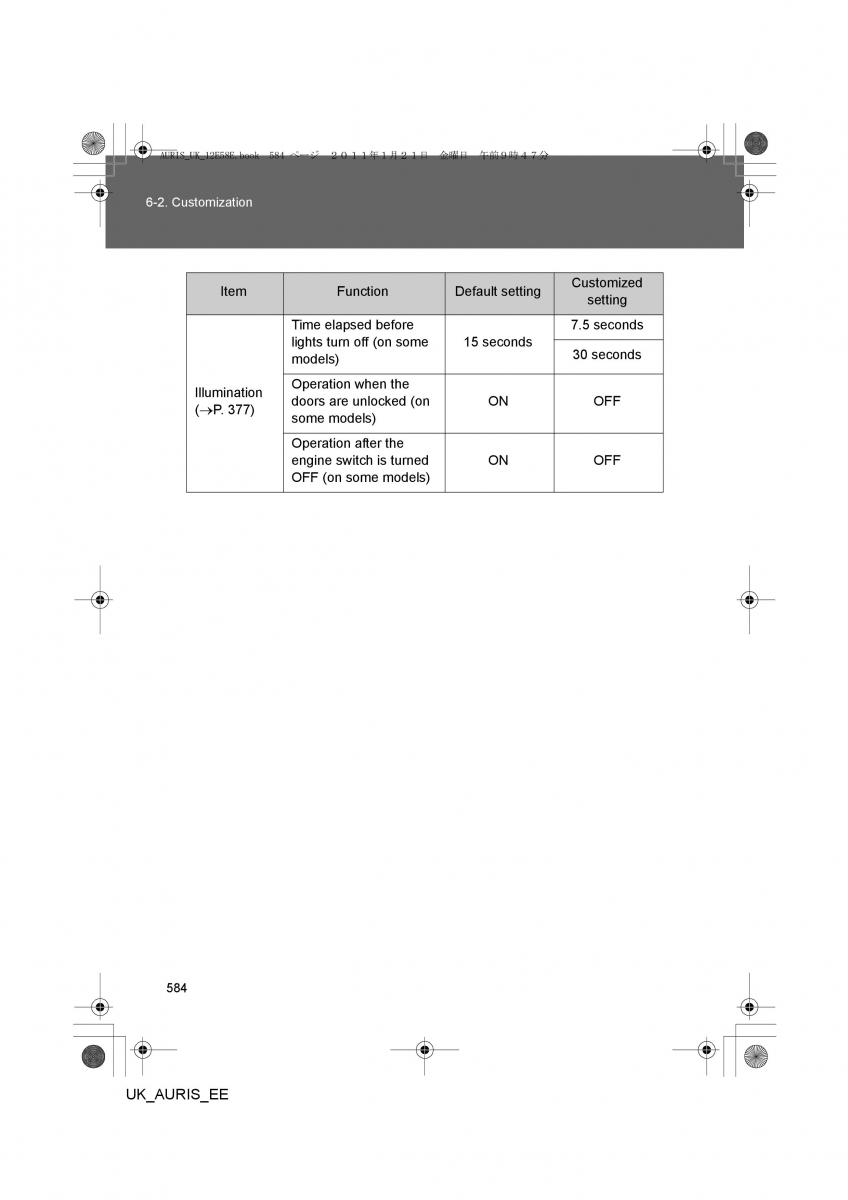 Toyota Auris I 1 owners manual / page 584