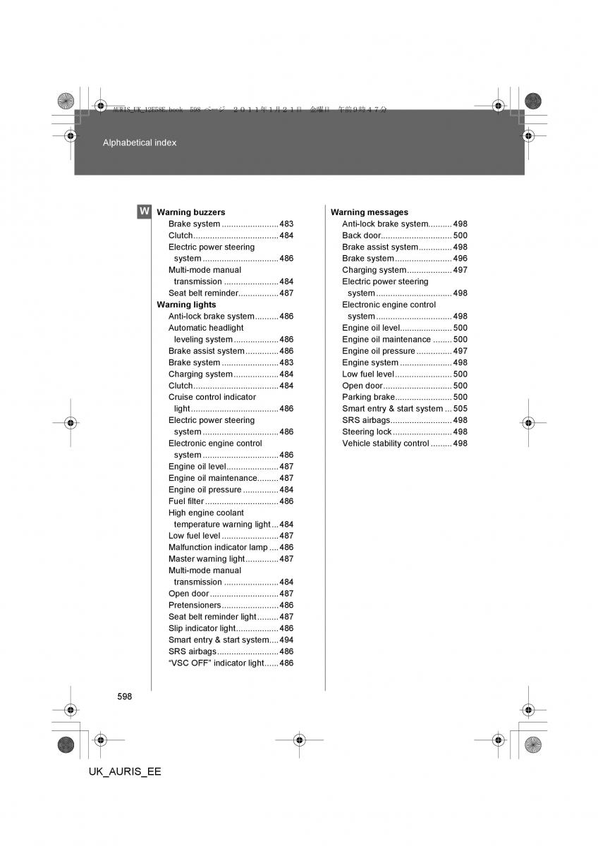 Toyota Auris I 1 owners manual / page 598