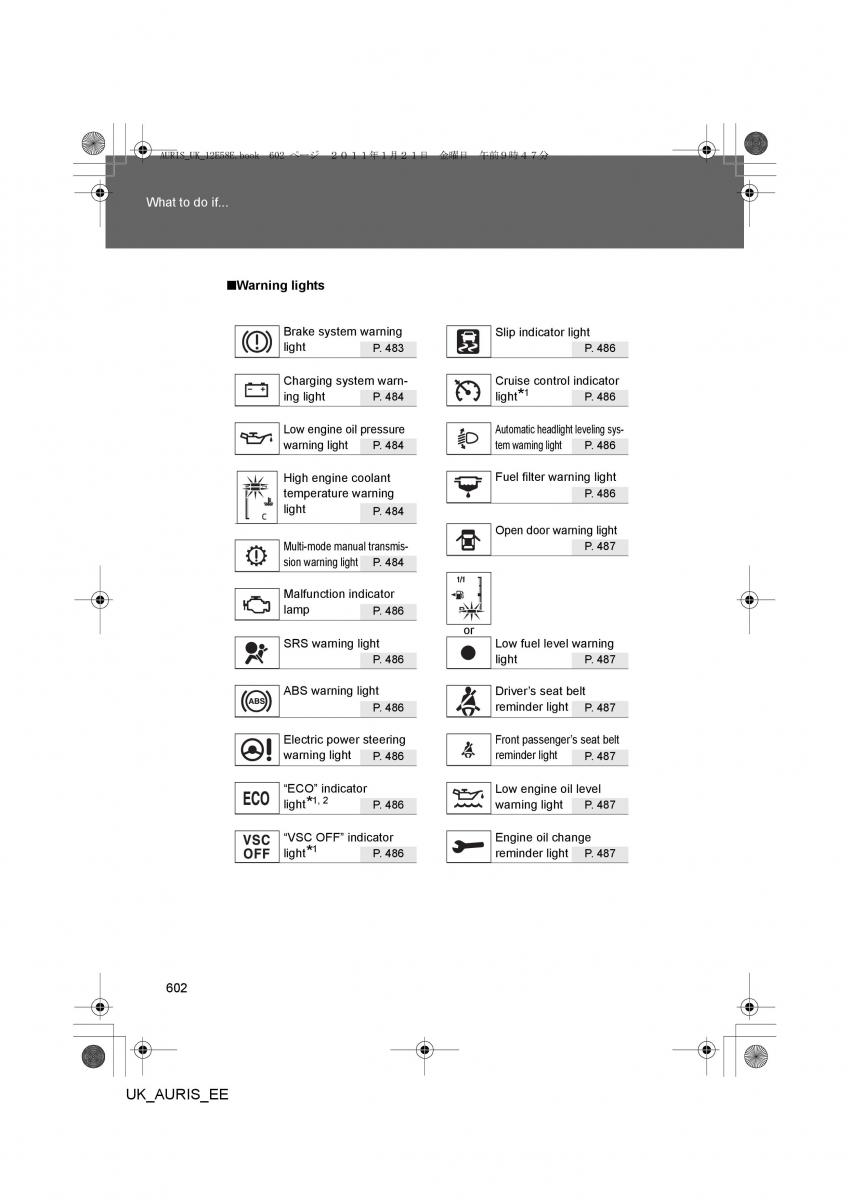 Toyota Auris I 1 owners manual / page 602